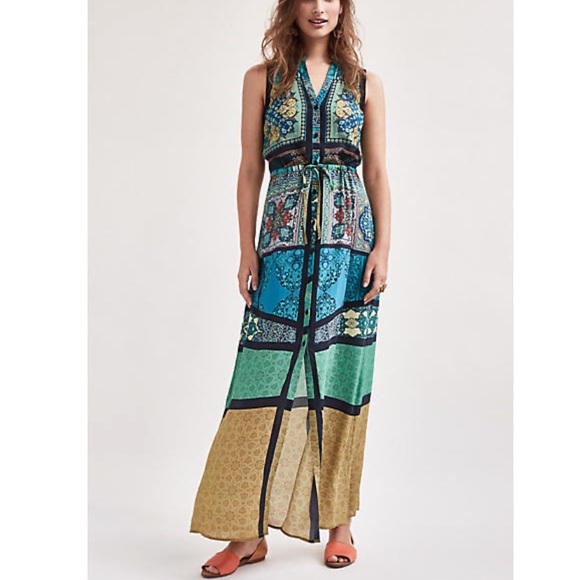 Hemant & Nandita 100% Silk Sequin Embellishments Boho Maxi Dress - Picture 1 of 14